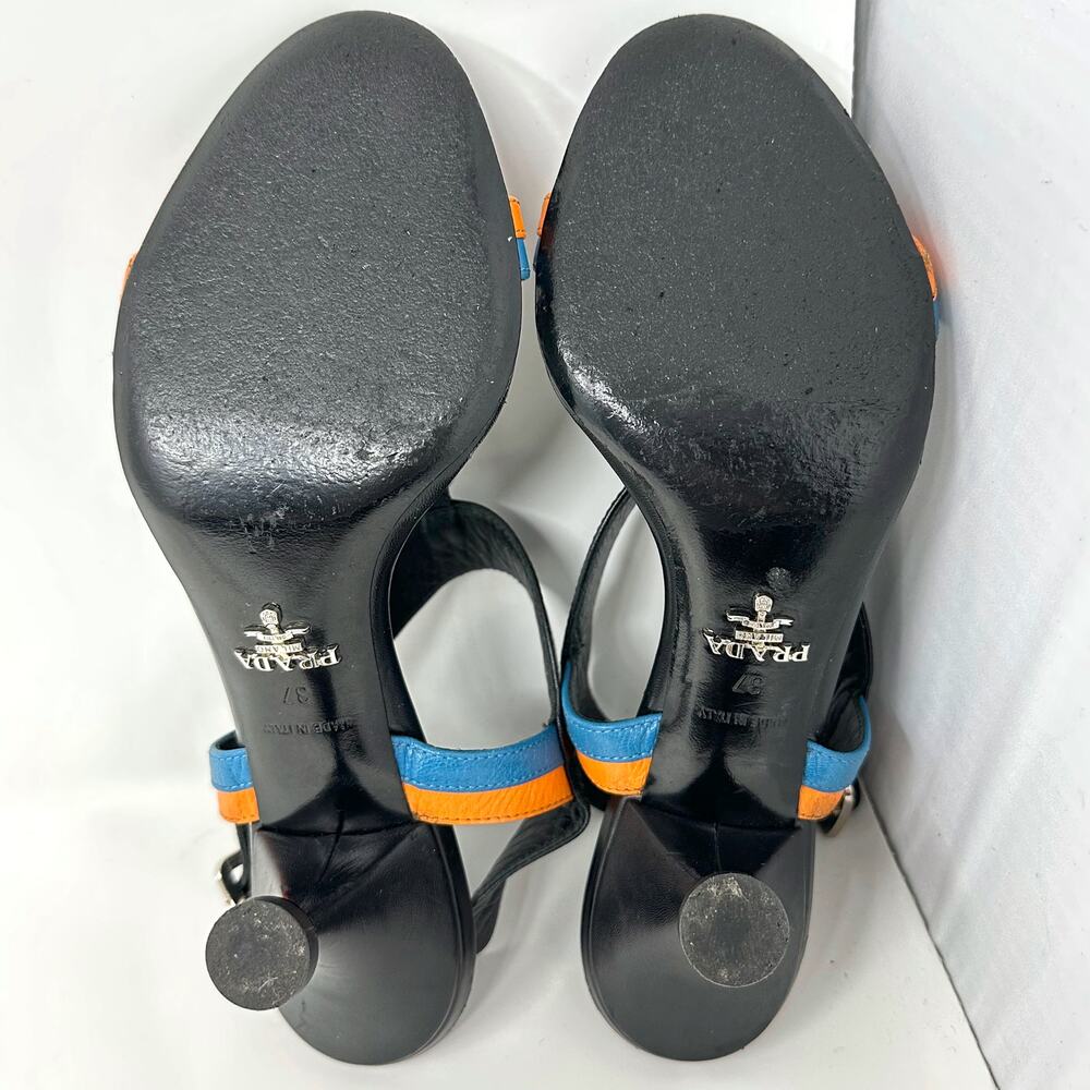 Prada‎ Resort 2016 Chain Heel Sandals Black Blue Yellow Size 37 - Picture 8 of 8